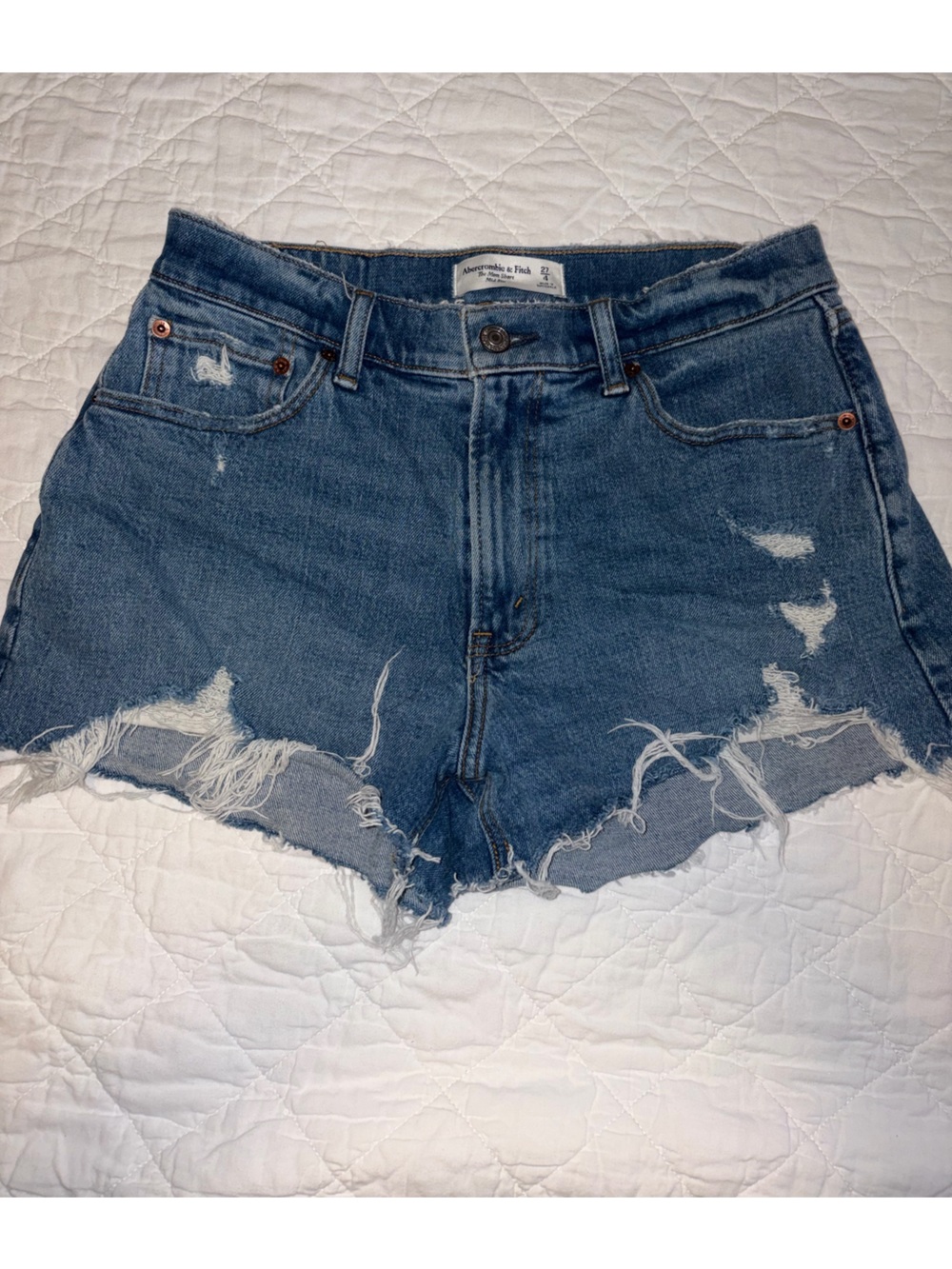 Abercrombie & Fitch Curve Love Distressed Blue Denim Jean Shorts